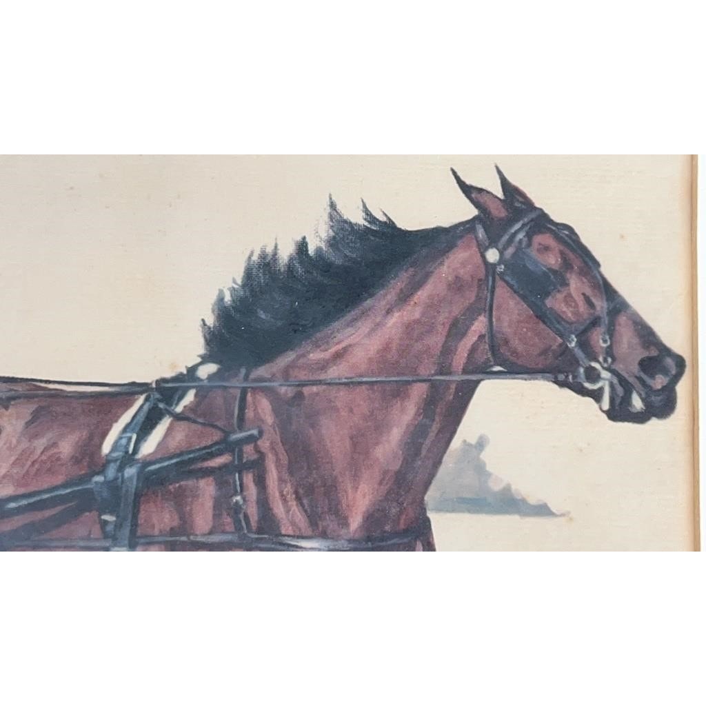 VTG Ole Larsen Original Watercolor Horse & Sulky Racing Scene, Signed & Framed