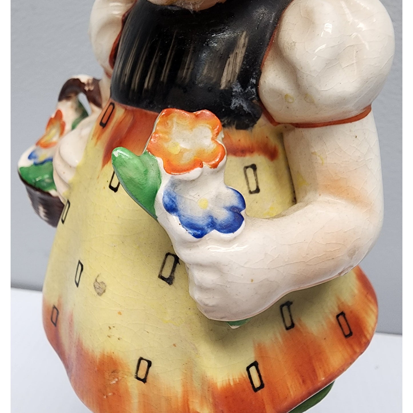 Vintage Made in Japan Dutch Girl Figurine Hand Painted w/ Flower Basket 8.5"