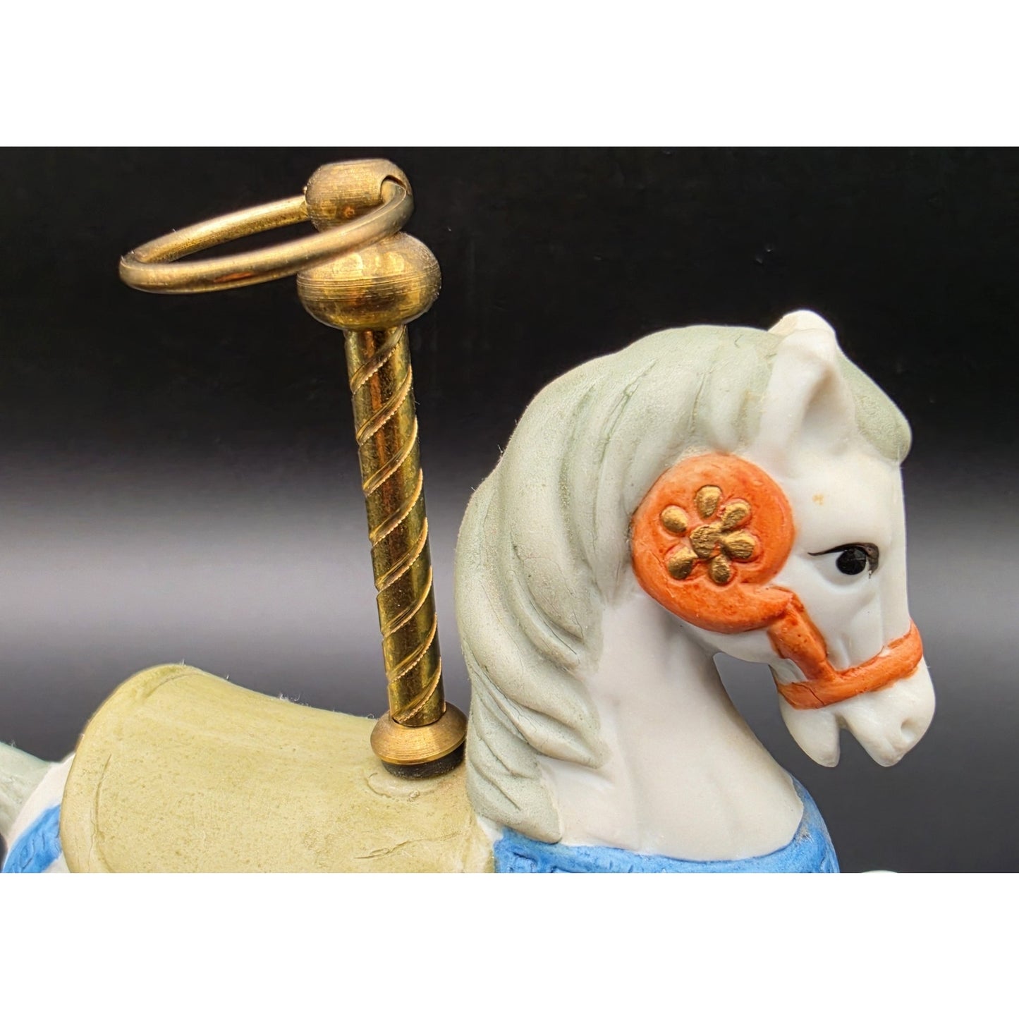 Vintage Taiwan Carousel Horse Music Box – Hand Painted Porcelain on Walnut Base