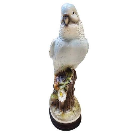 Vintage Hand Painted Porcelain Parakeet Figurine Japan Marked 10.25" Tall