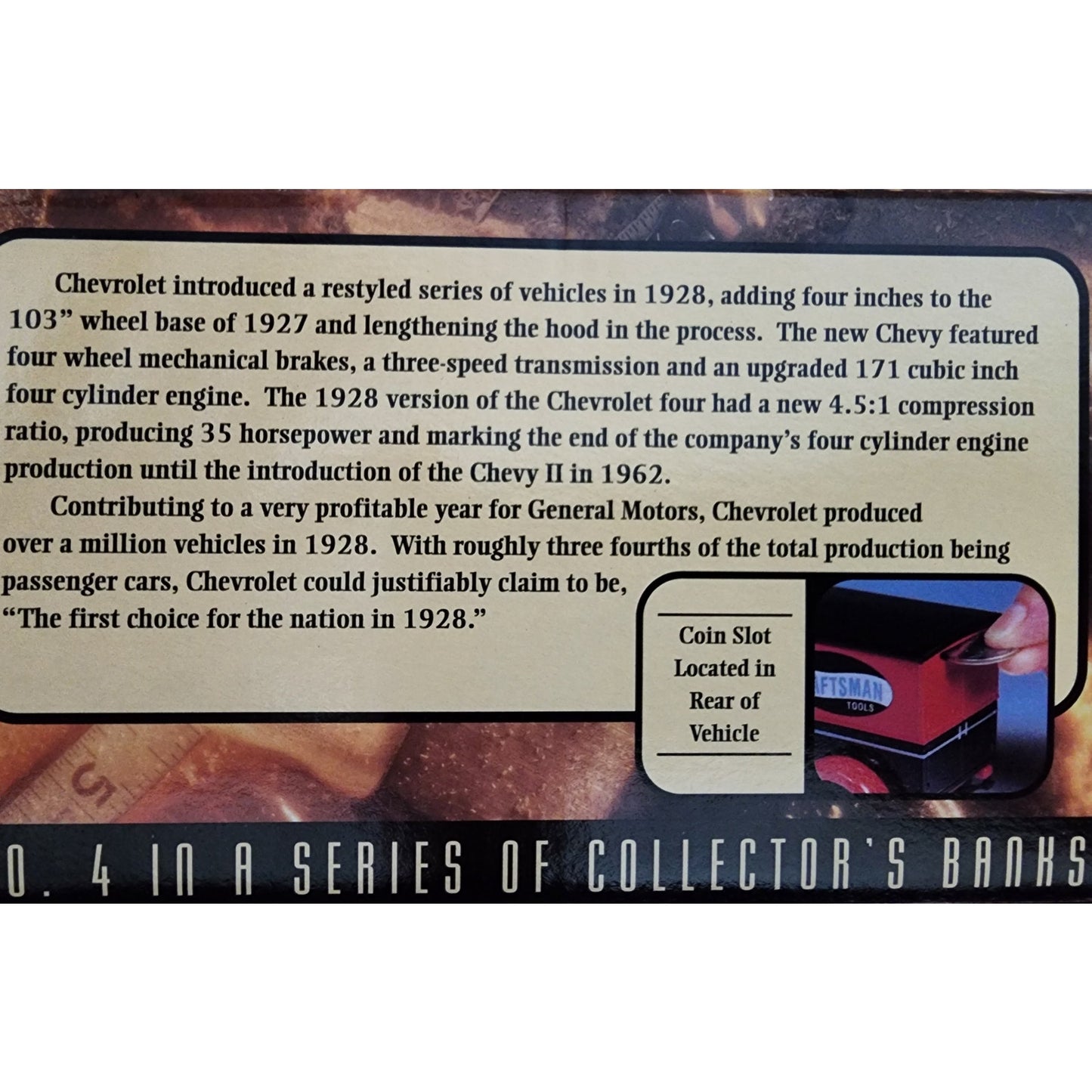 Craftsman Tools 1928 Chevy Truck #4 Collector’s Bank Die-Cast Ltd Edt Sears VTG