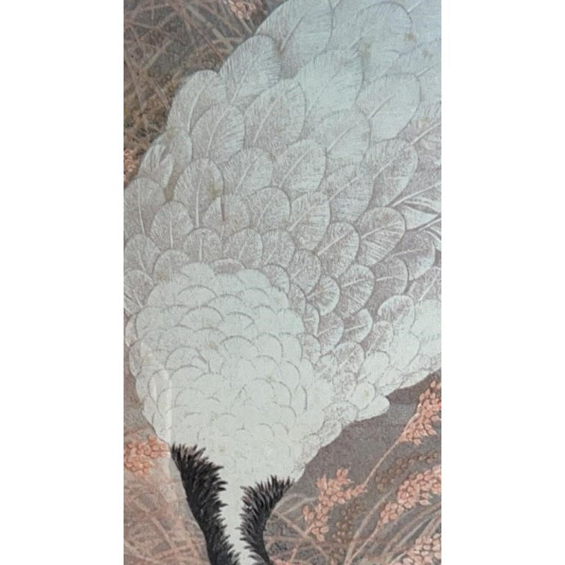 Vintage Japanese Crane Artwork Framed & Matted 33x39" Rice Field Scene