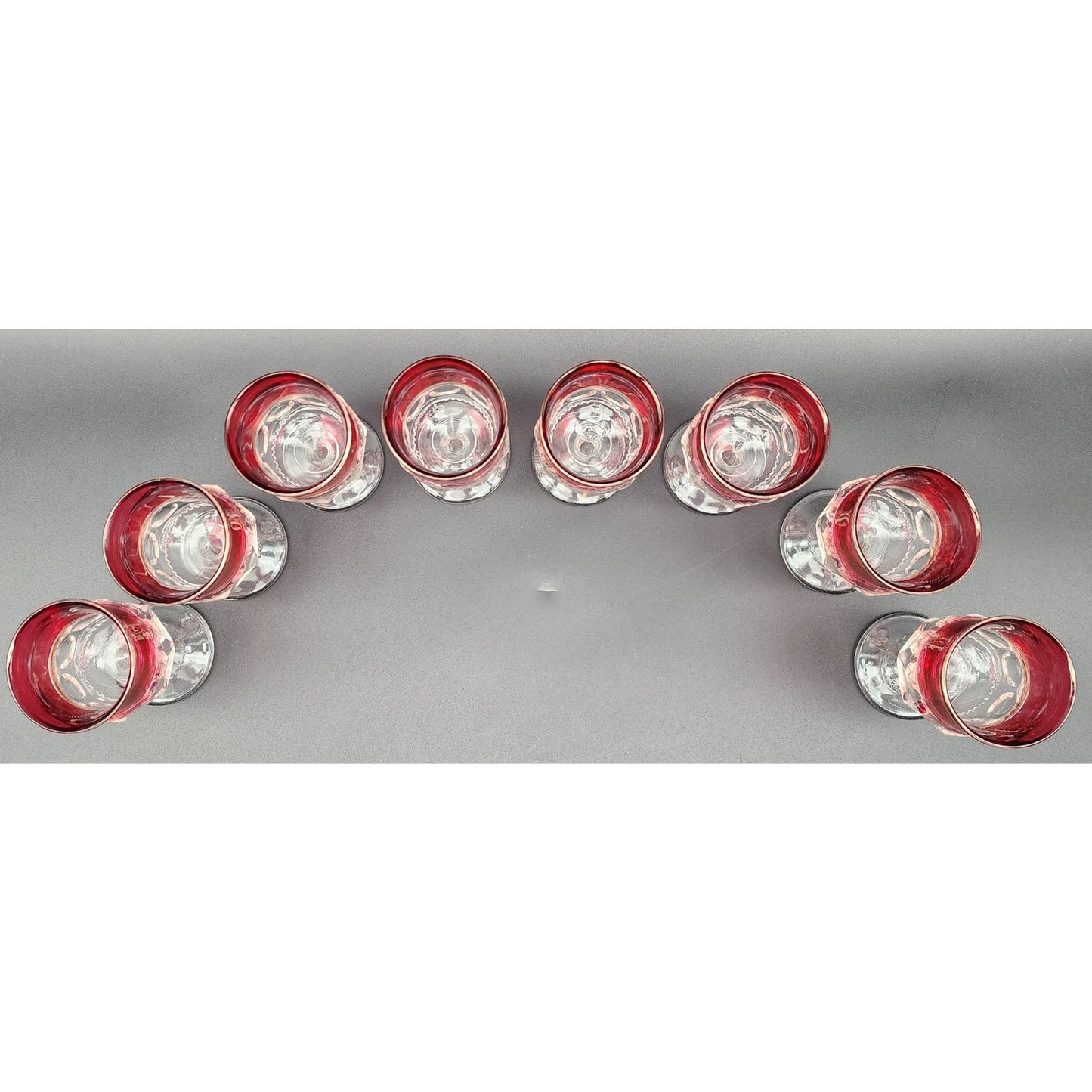 8 Kings Crown Thumbprint Ruby Flash Goblets 4.3" Vintage Glass Set