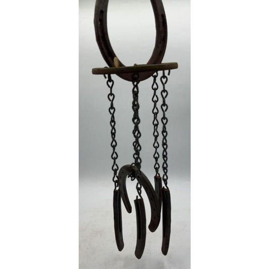 Rustic Handmade Horseshoe Wind Chimes 15" Metal Chains Hearts Western Farmhouse Decor