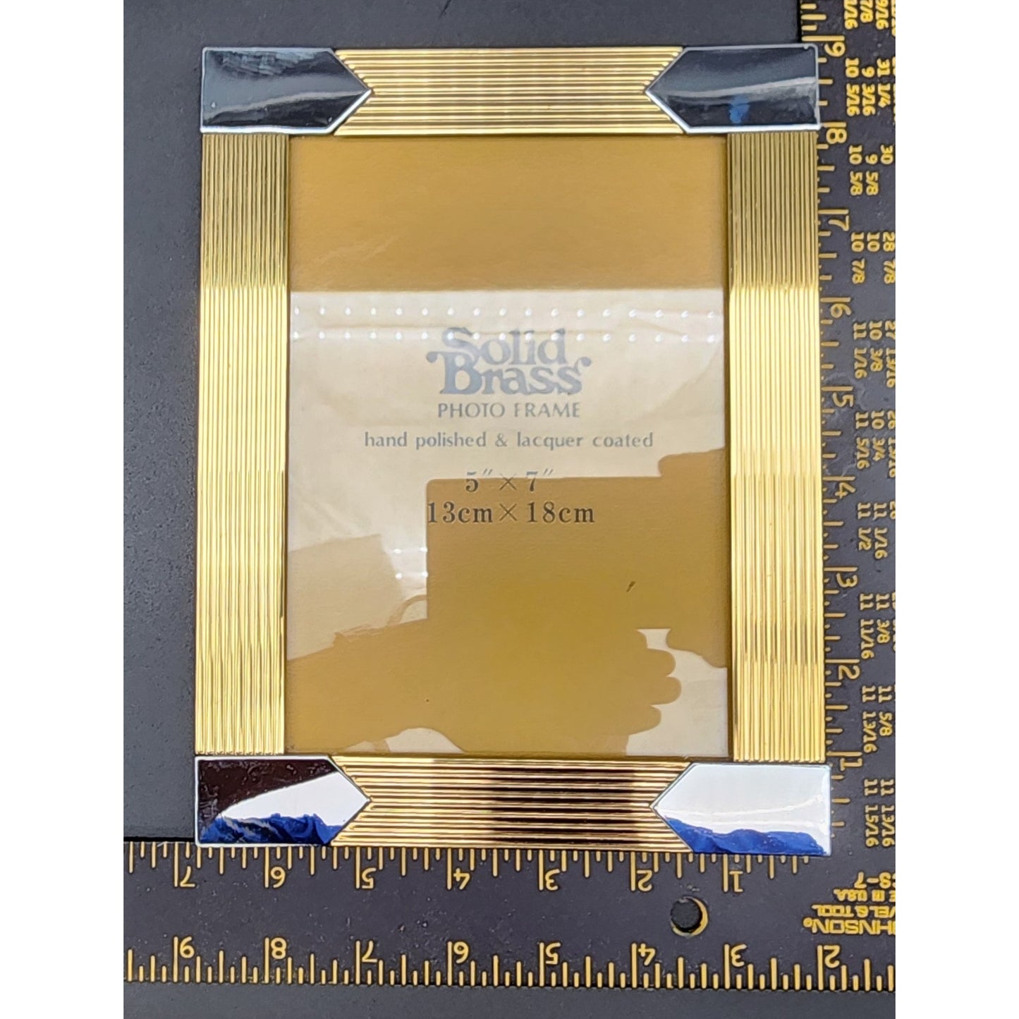 Vintage Solid Brass 5x7 Photo Frame Korea Lacquered w/ Easel & Felt Back