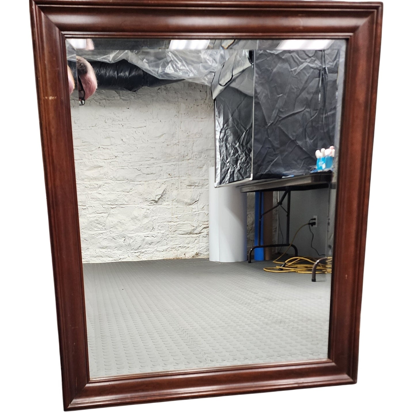1994 Large Beveled Glass Mirror w/ Solid Wood Frame 33x39 Vintage