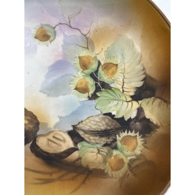 Antique Nippon Morimura Hand Painted Footed Bowl Hazelnut Pinecone RARE!