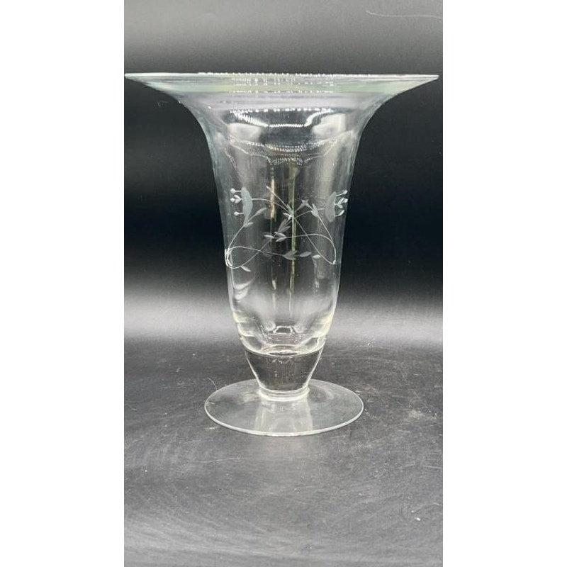 Princess House Heritage Crystal Vases Flared & Bud Etched Flowers Vintage