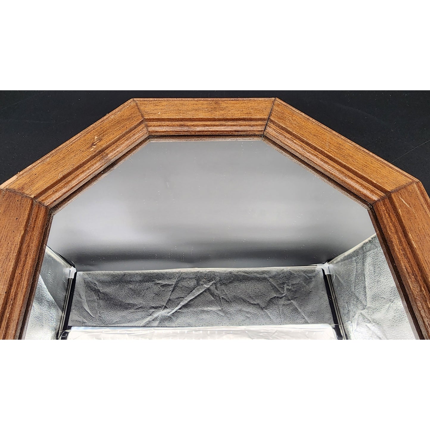 Vintage Solid Wood Octagon Mirror w/ Beveled Frame & Dual Hanging Options
