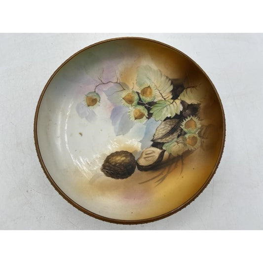 Antique Nippon Morimura Hand Painted Footed Bowl Hazelnut Pinecone RARE!