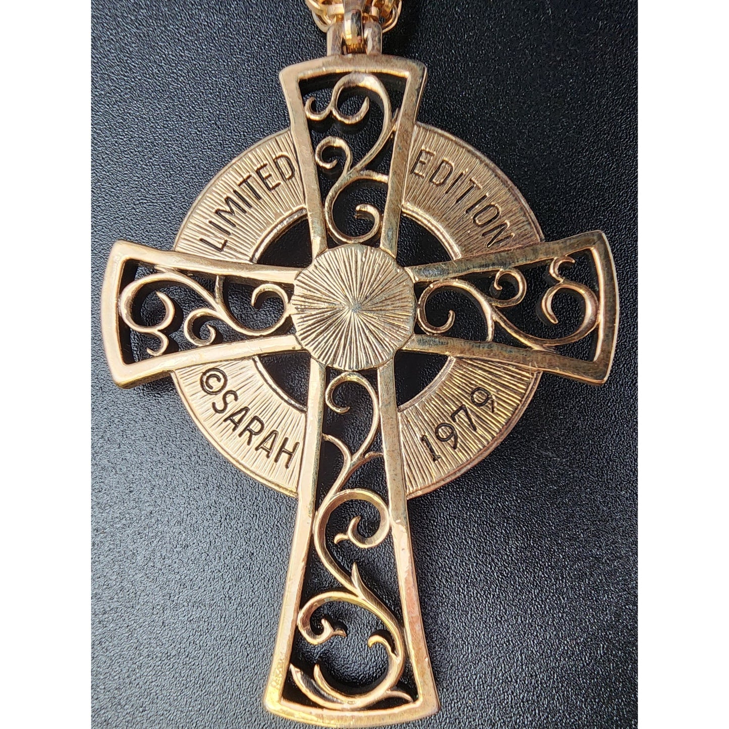 1979 Sarah Coventry Celtic Cross Necklace w/ Amber Gemstone – Limited Edition