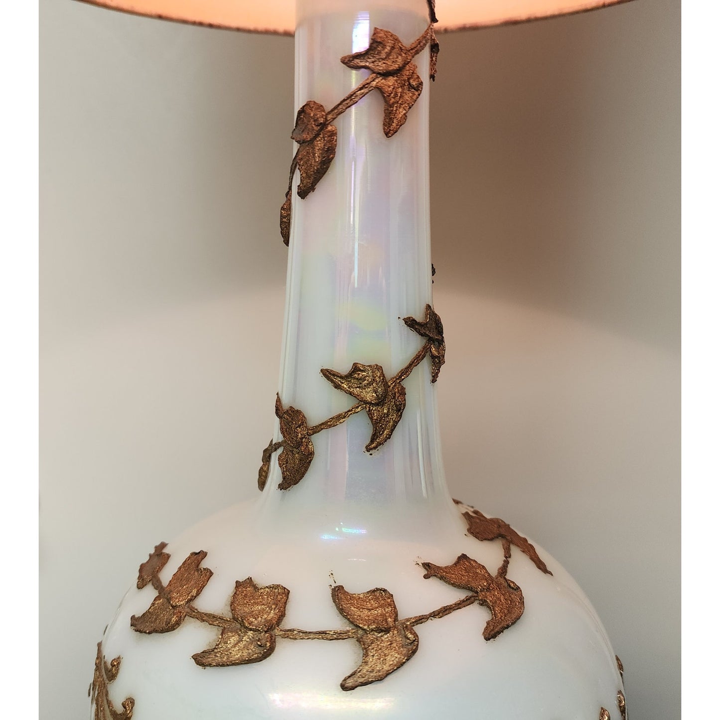 Vintage 41" Claw Foot Lamp White Prismatic Glass Gold Leaves Shade Included
