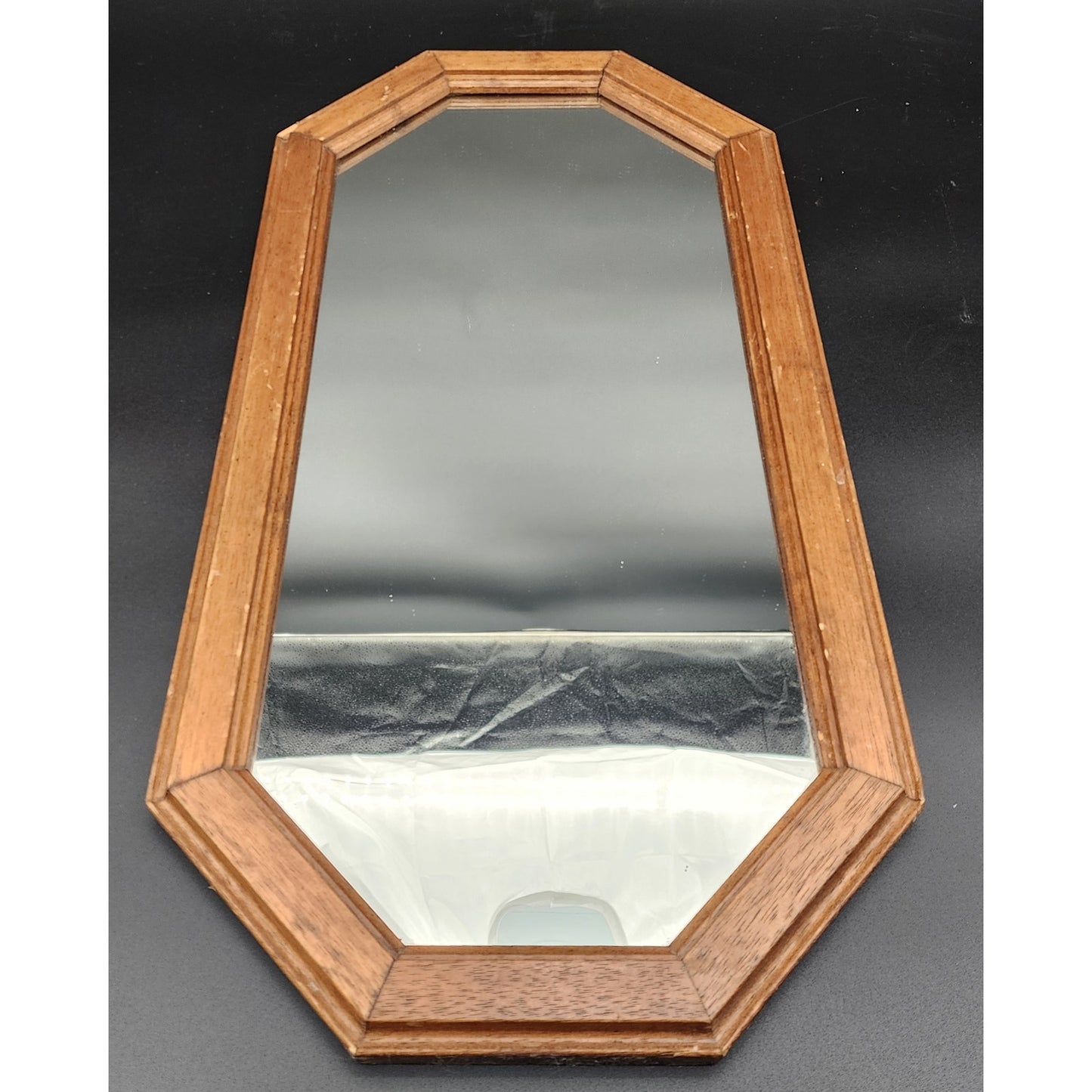 Vintage Solid Wood Octagon Mirror w/ Beveled Frame & Dual Hanging Options