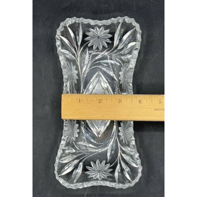 VTG Violetta Lead Crystal Bowl & Libbey Cut Glass Oval Serving Dish Starburst