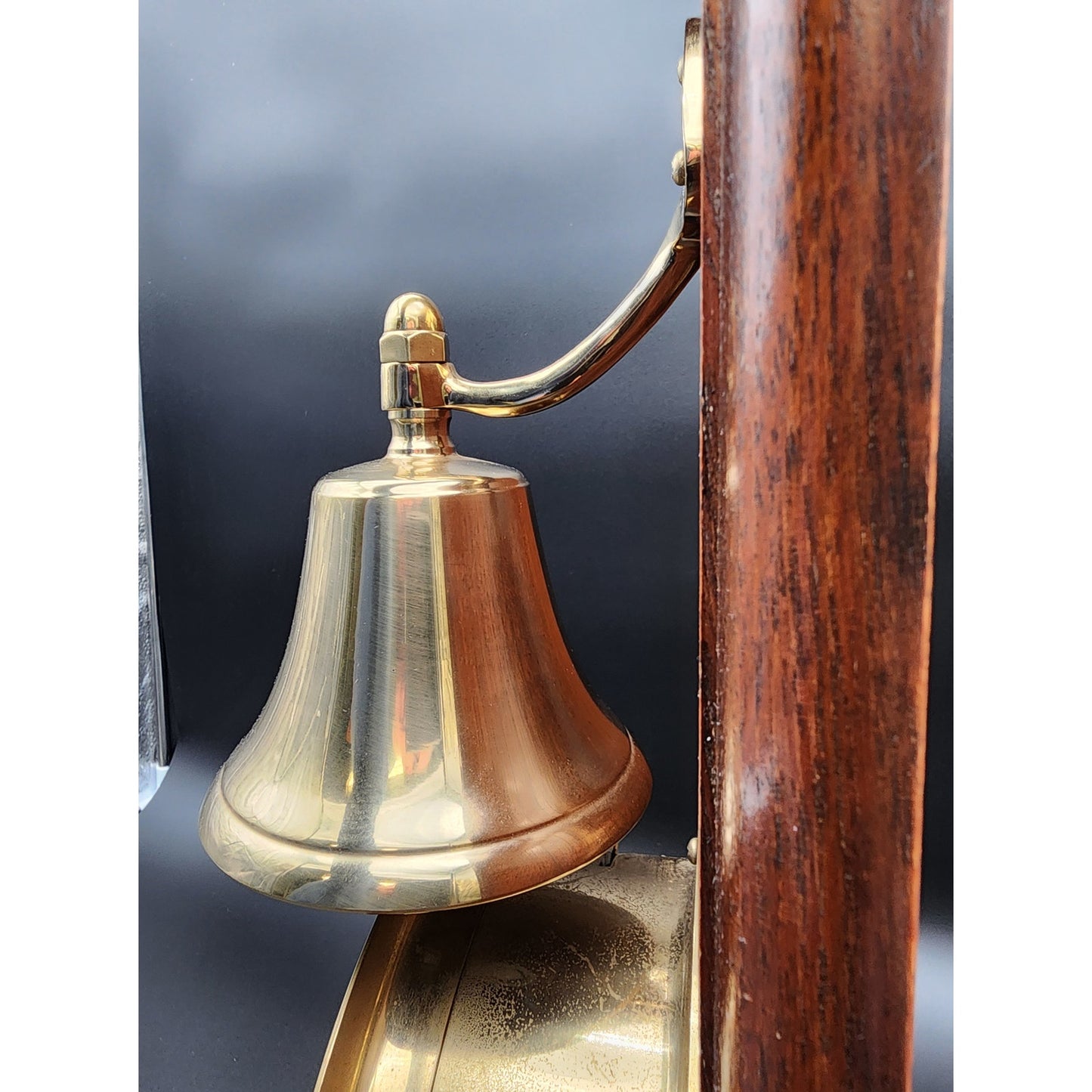 Vintage Dolphin Brass & Wood Mariner Wall Clock w/ Hourly Ship Bell Chimes