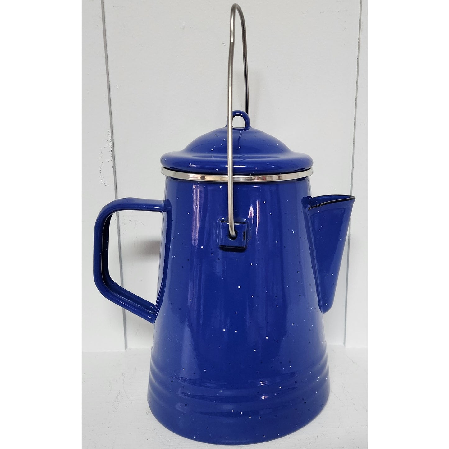 Vintage - Beautiful Blue Speckled Enamelware Water Kettle Pot w/ Handle & Lid