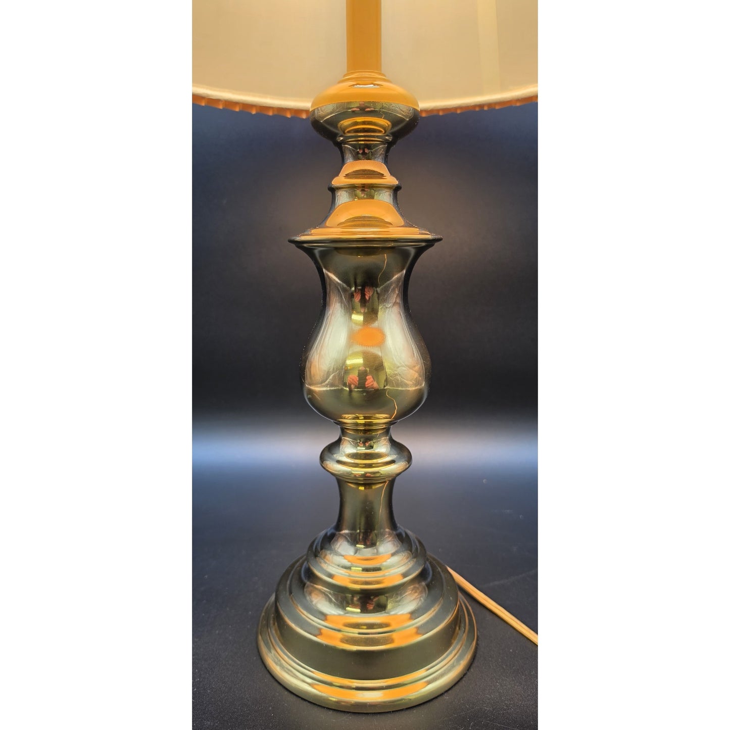 Vintage Solid Brass Table Lamp w/ Pleated Shade 25.5" Mexico Quality Made