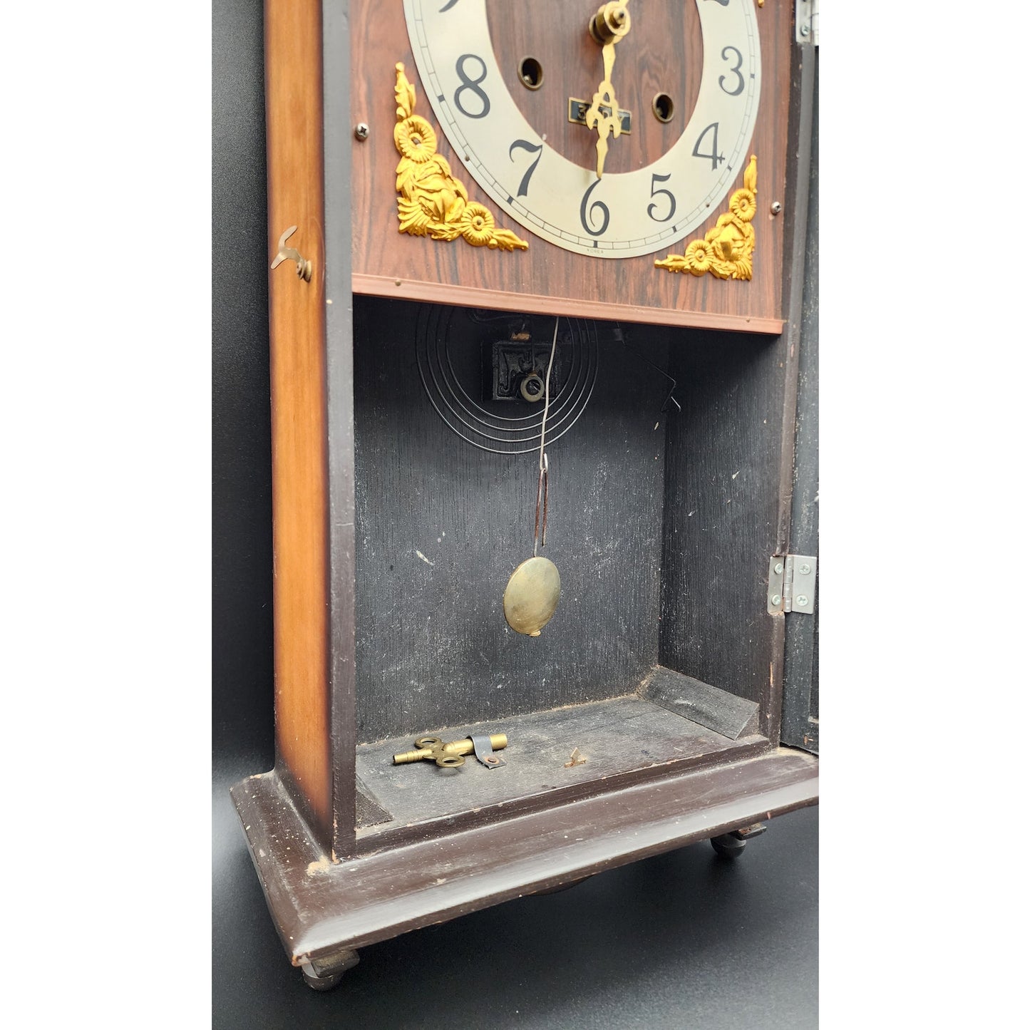 Vintage Centurion 35‑Day Regulator Clock* Korea Wood Case Brass Pendulum Key