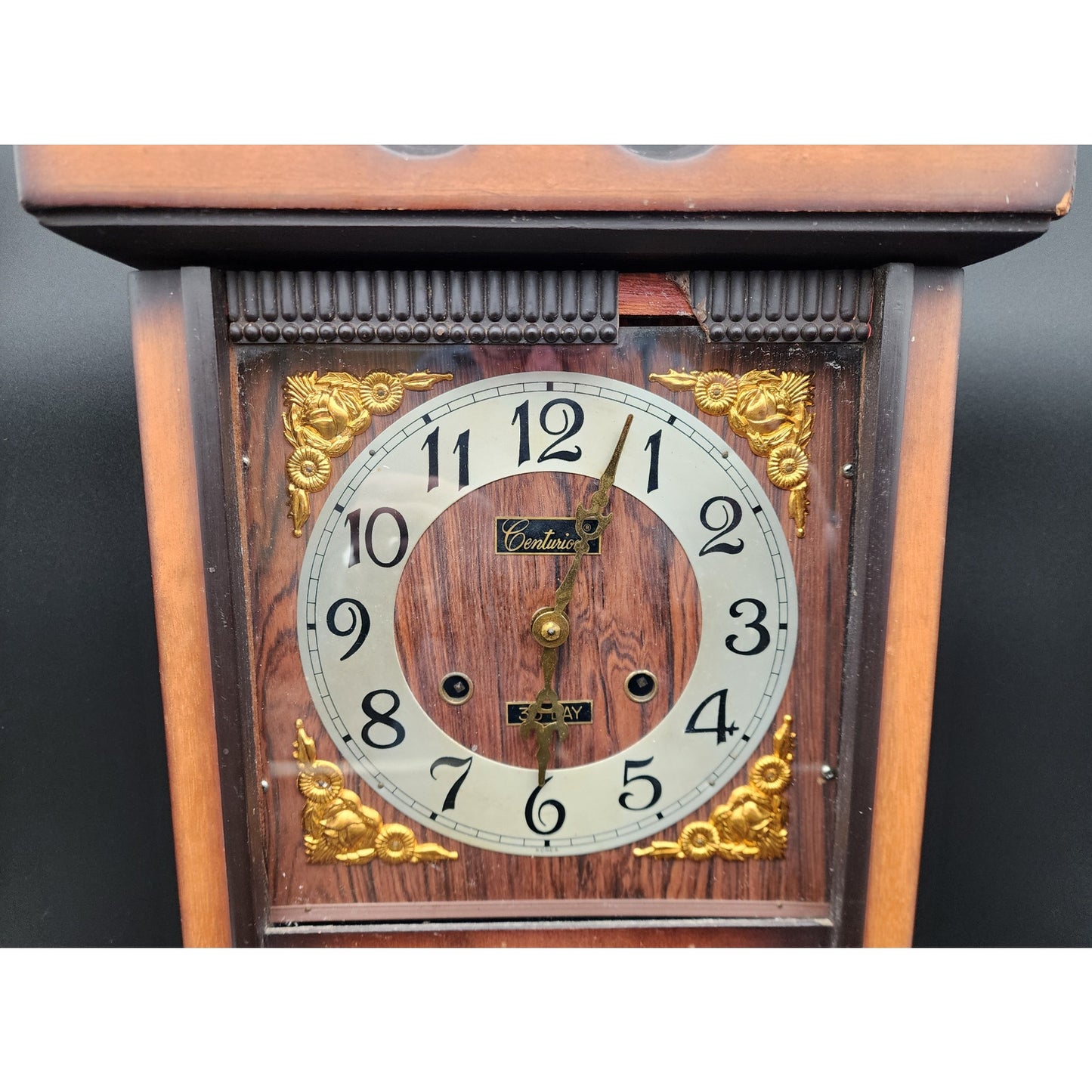 Vintage Centurion 35‑Day Regulator Clock* Korea Wood Case Brass Pendulum Key