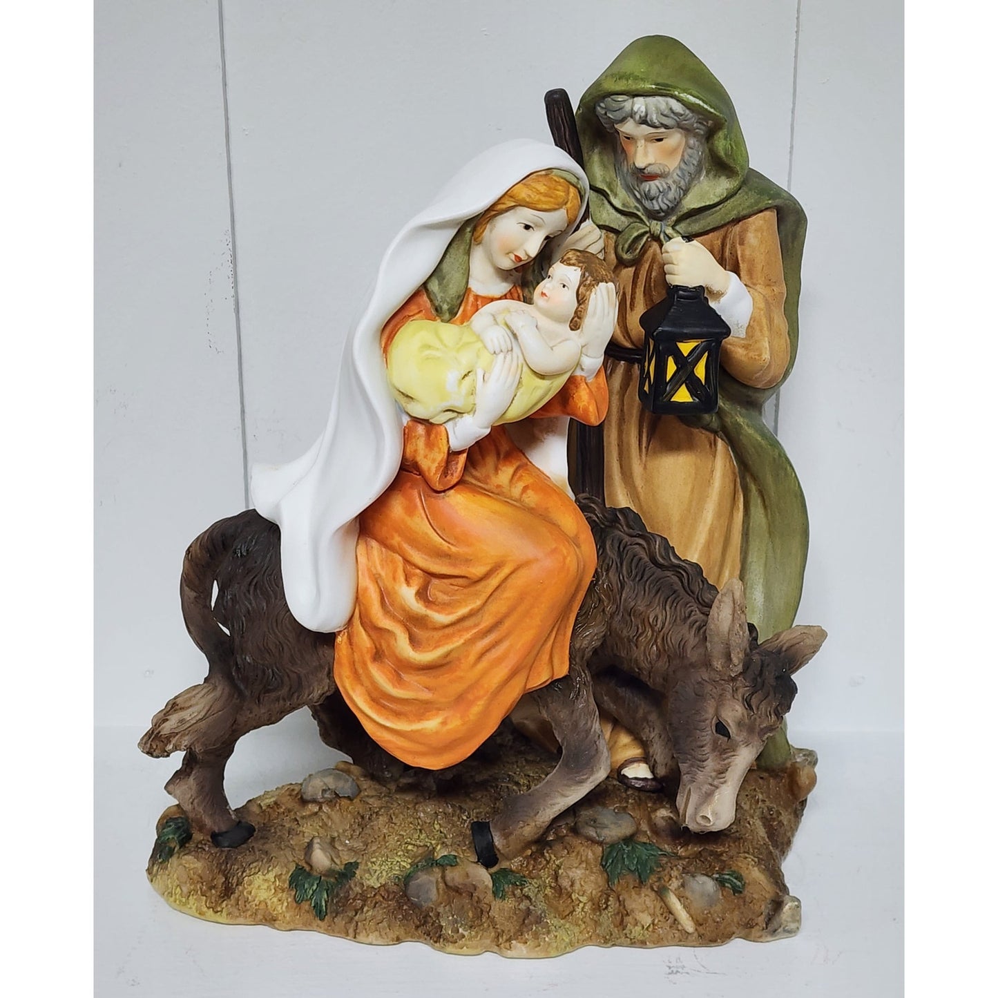 Vintage Holy Family Figurine Mary Joseph Baby Jesus Hand Painted 10.75" Heavy