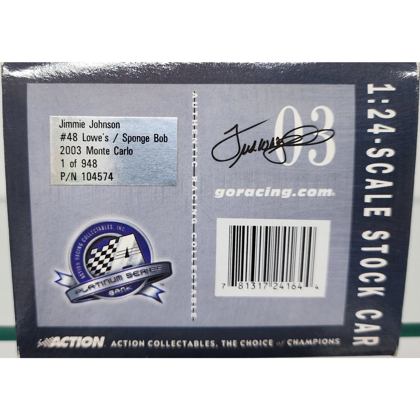 2003 Jimmie Johnson #48 Lowe’s SpongeBob Platinum 1:24 Diecast Monte Carlo Bank w/ Gold Key LE