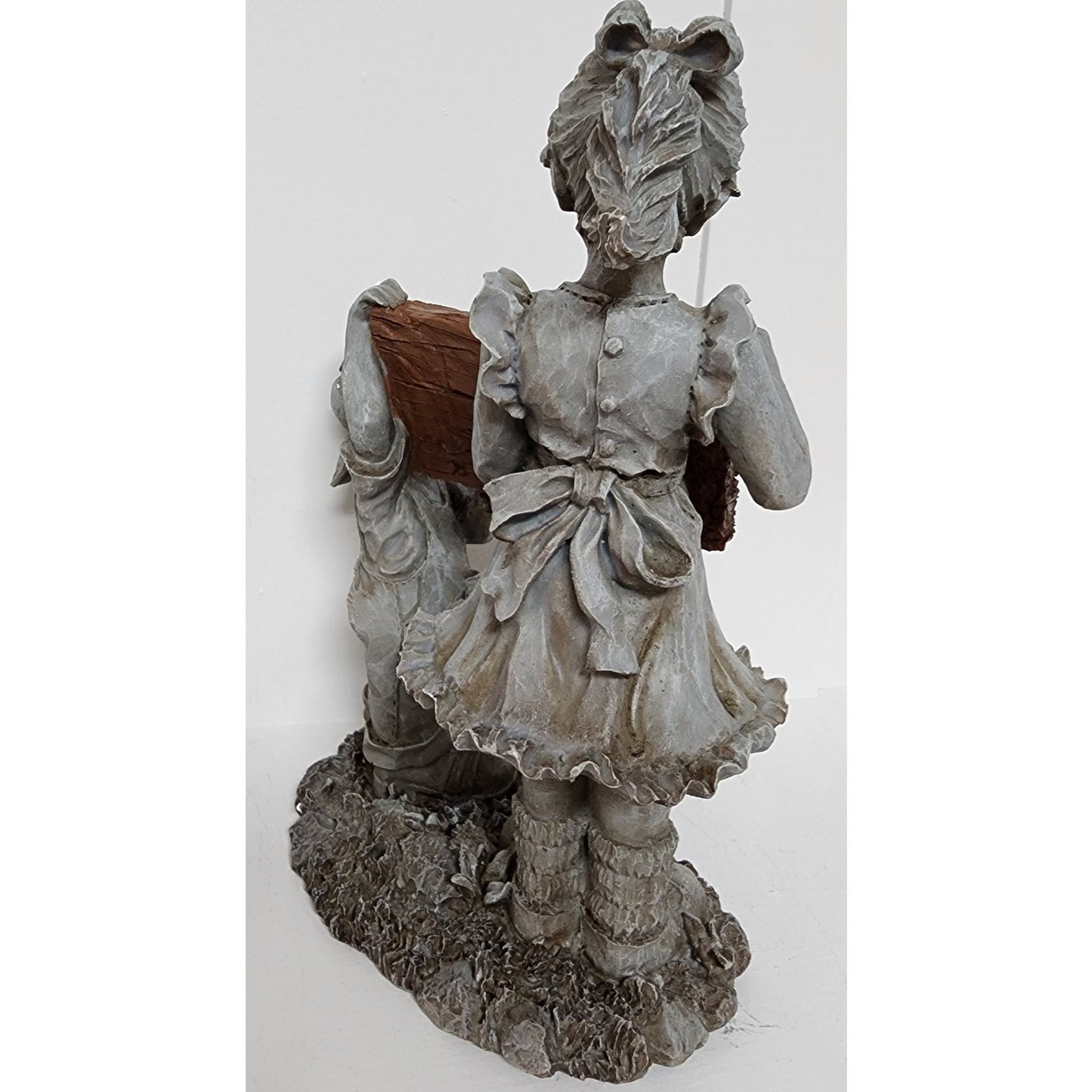 Vintage Resin Children Figurine Holding “God Bless America” Sign 11.5" Patriotic