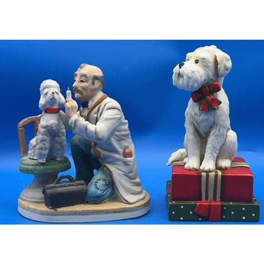 VTG Lefton Vet & Poodle Figurine #7270 + Schmid Scottie Dog Music Box