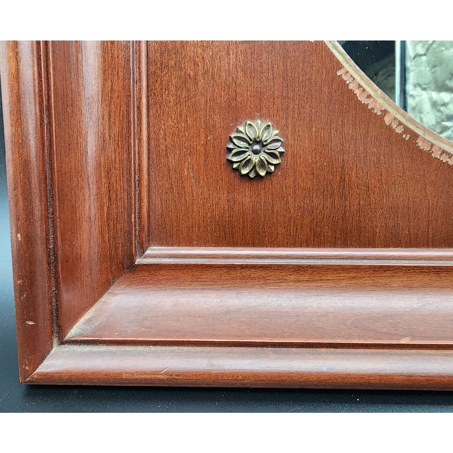 Vintage Willett Wildwood Cherry Hardwood Framed Oval Mirror Brass Accents 17x19