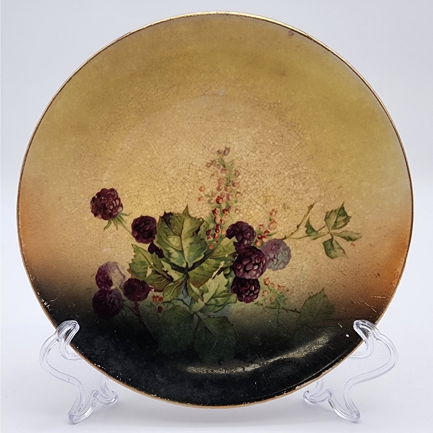 Set of 5 Vintage Hand-Painted Fruit Plates Grapes & Berries 6.5" Gold Trim Glaze