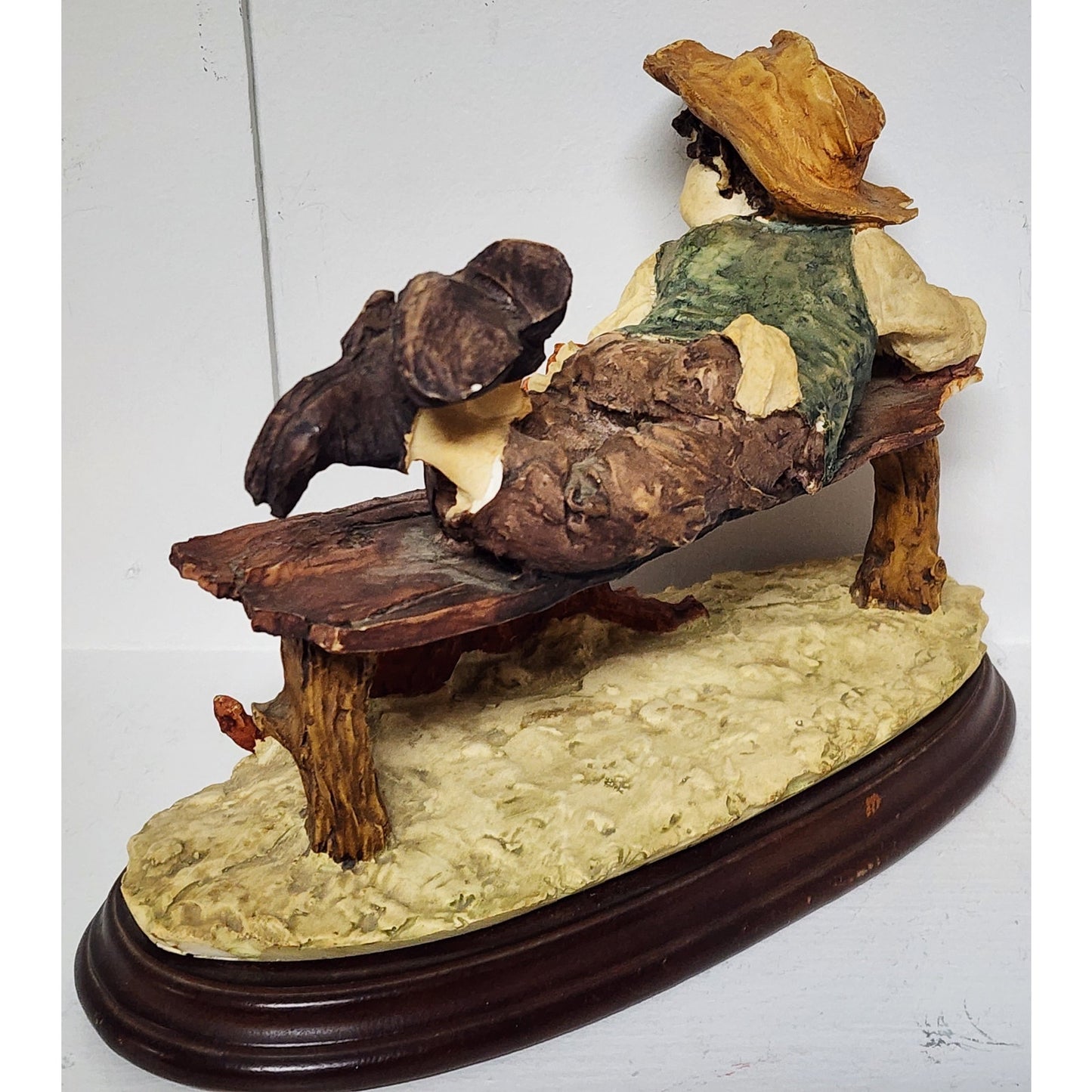 Giuseppe Armani Boy & Dog Figurine on Wood Base 9.5" Vintage Italy