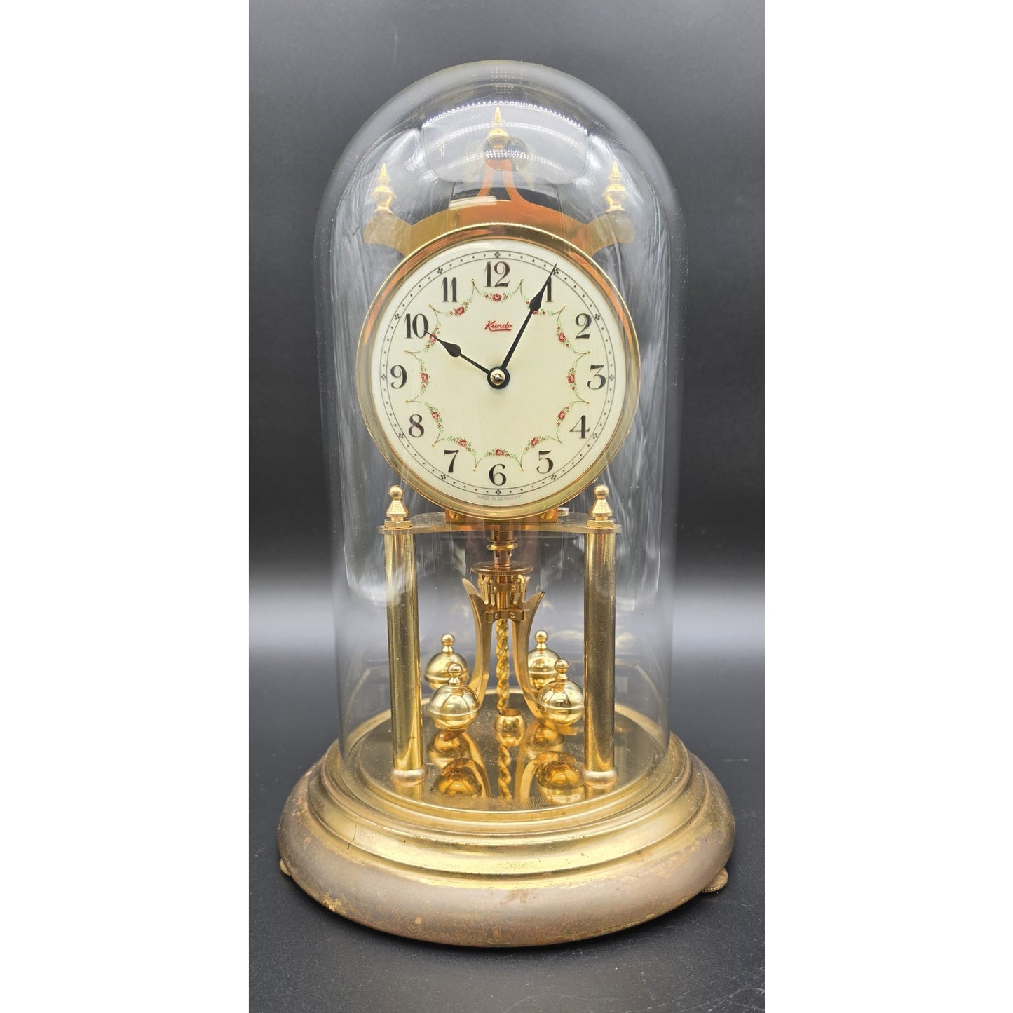 Vintage Kundo German Anniversary Torsion Clock w/ Dome – Brass – Needs Key