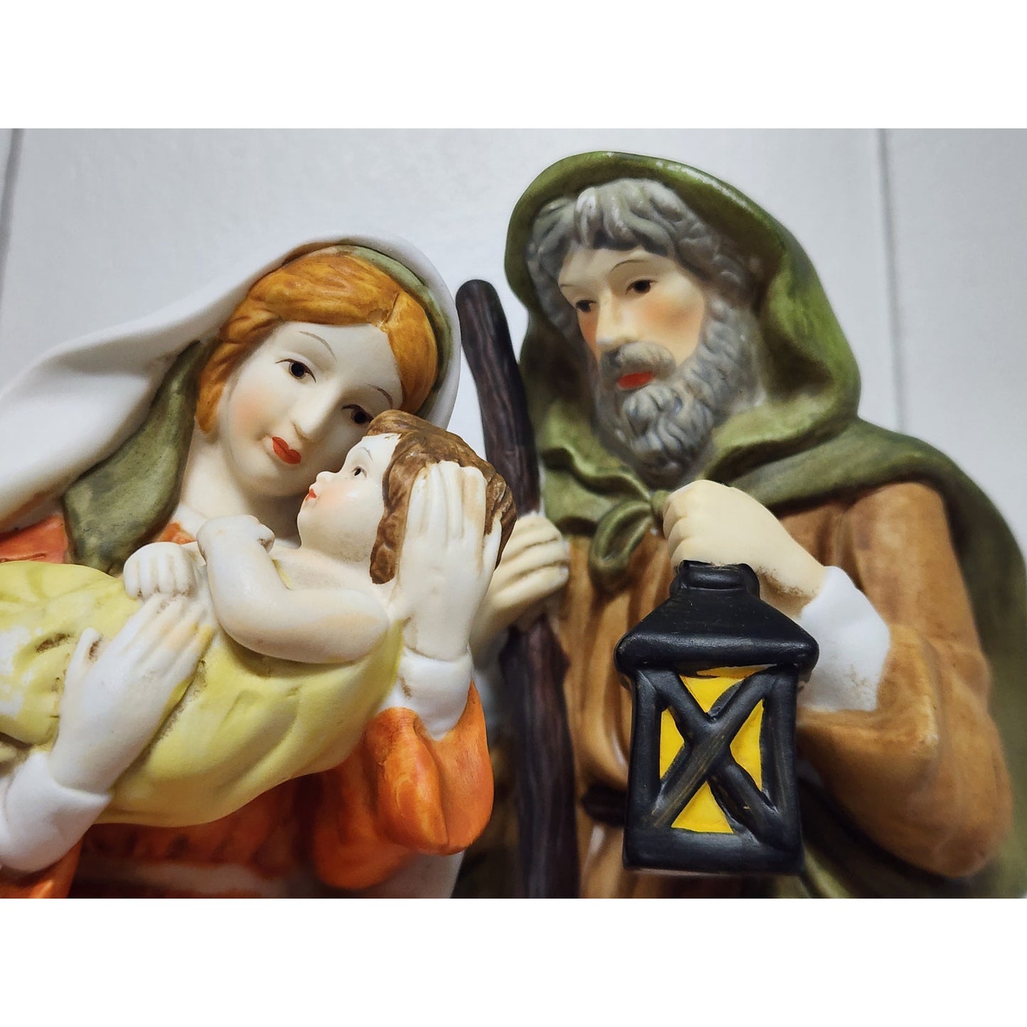Vintage Holy Family Figurine Mary Joseph Baby Jesus Hand Painted 10.75" Heavy