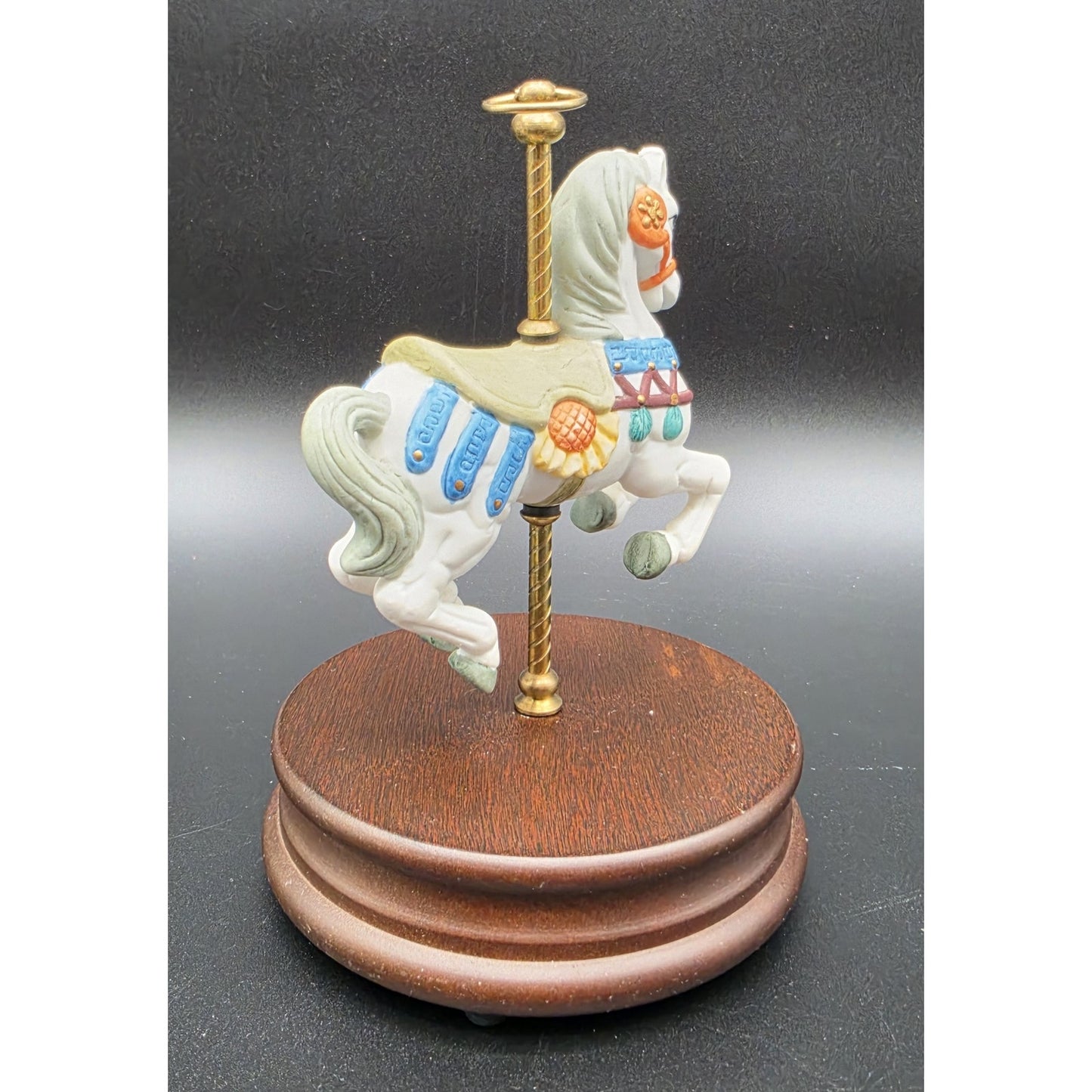Vintage Taiwan Carousel Horse Music Box – Hand Painted Porcelain on Walnut Base