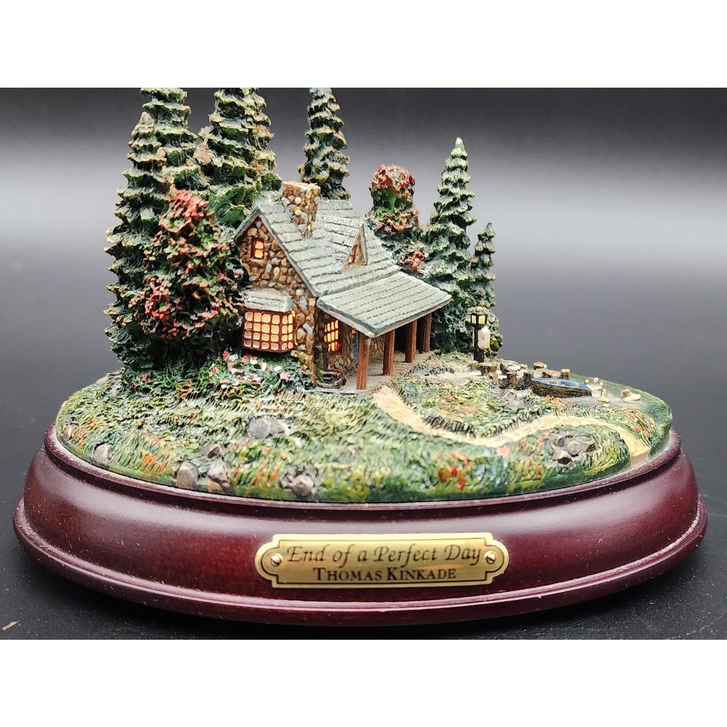 Thomas Kinkade Hawthorne Village Cabin Sculpture Set of 5 Lighted VTG (CoA on 2)