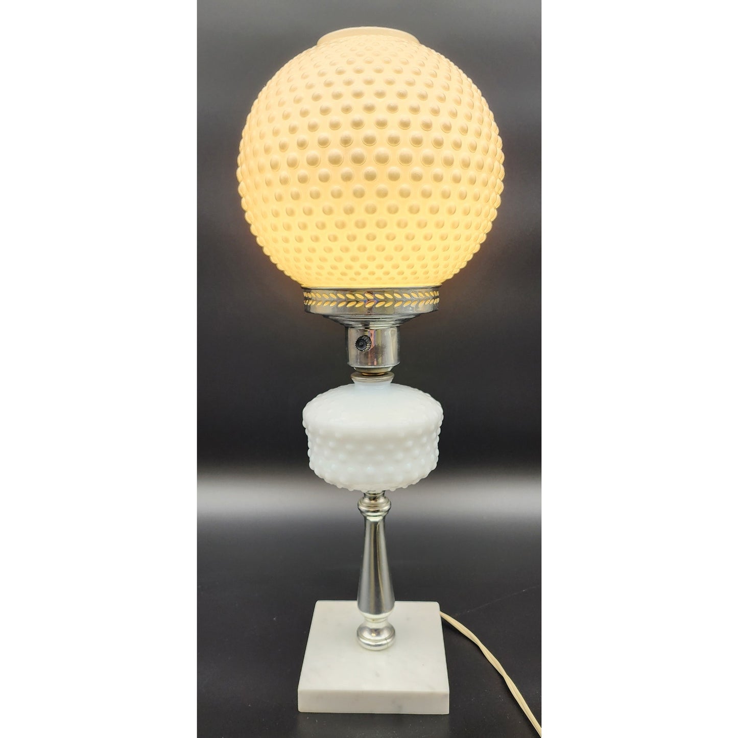 Vintage Hobnail Milk Glass Parlor Lamp Marble Base 20" Working LED Bulb
