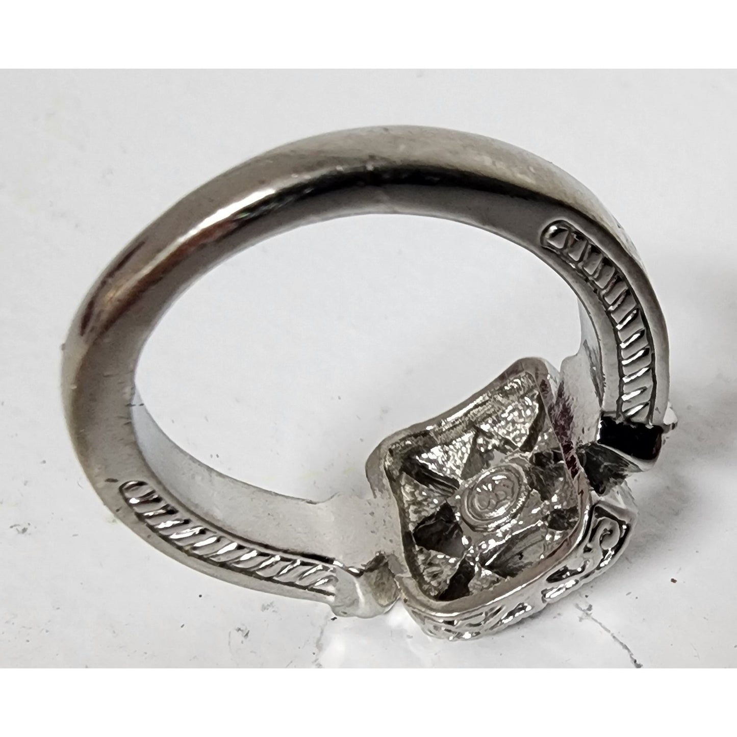 Vintage Silver Ring Size 9.75 w/ Box – Square Cut Clear Stone & Filigree Design
