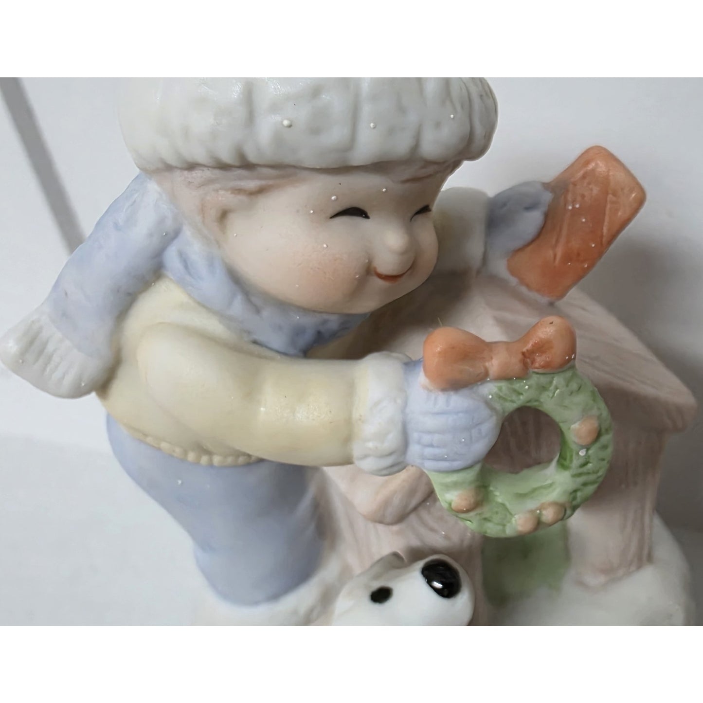 Vintage Boy & Dog Christmas Music Box Rotating Porcelain Figurine