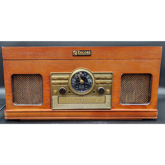Encore Vintage Turntable 33/45/78 CD Cassette Radio Wood Unit + Albums