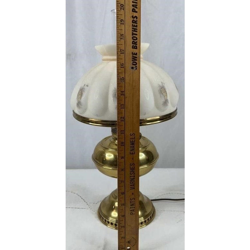 Aladdin Brass Table Lamp w/ Hand-Painted Milk Glass Shade – Model Works