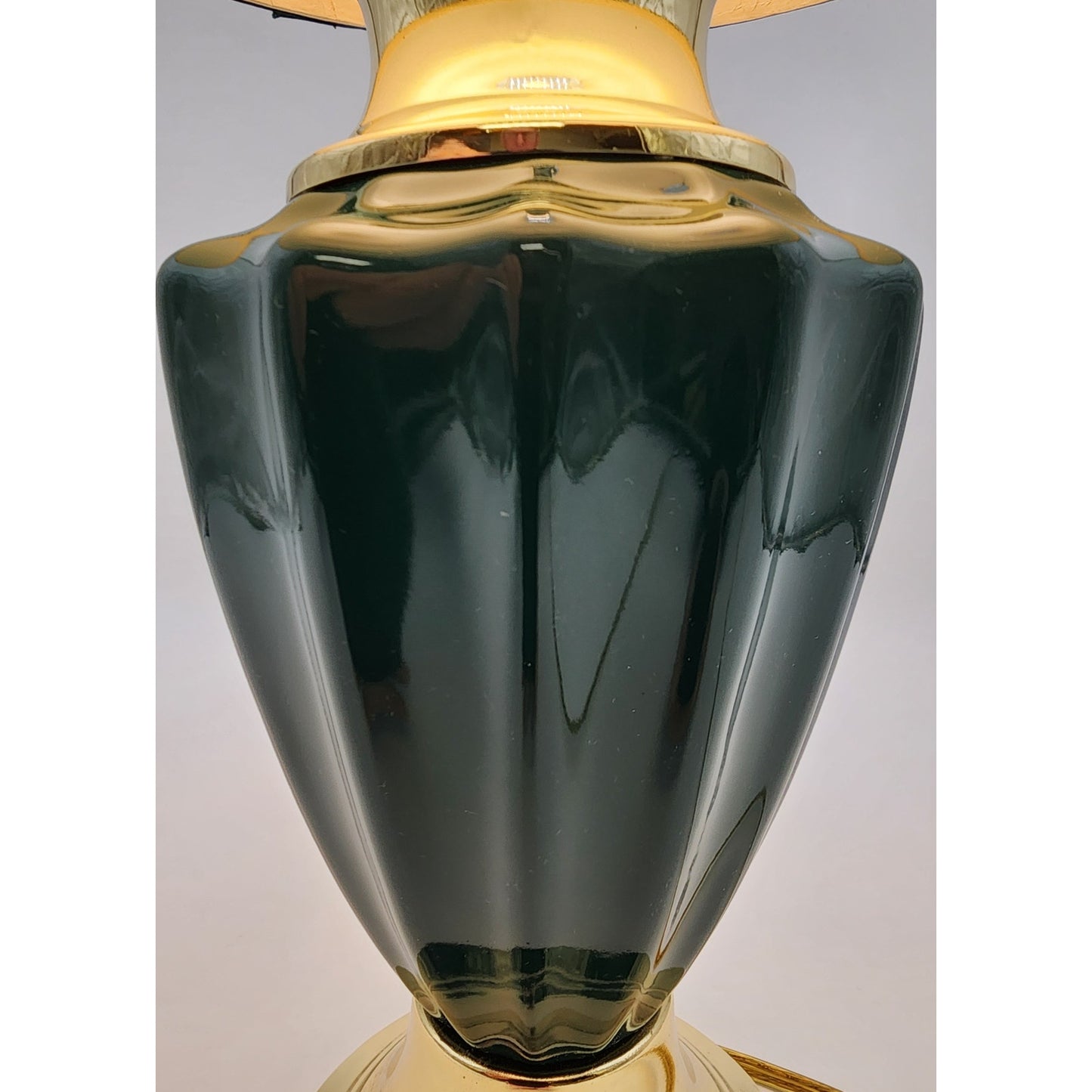Modern Vintage Forest Green Ceramic & Gold Table Lamp 21" Tall w/ Pleated Shade