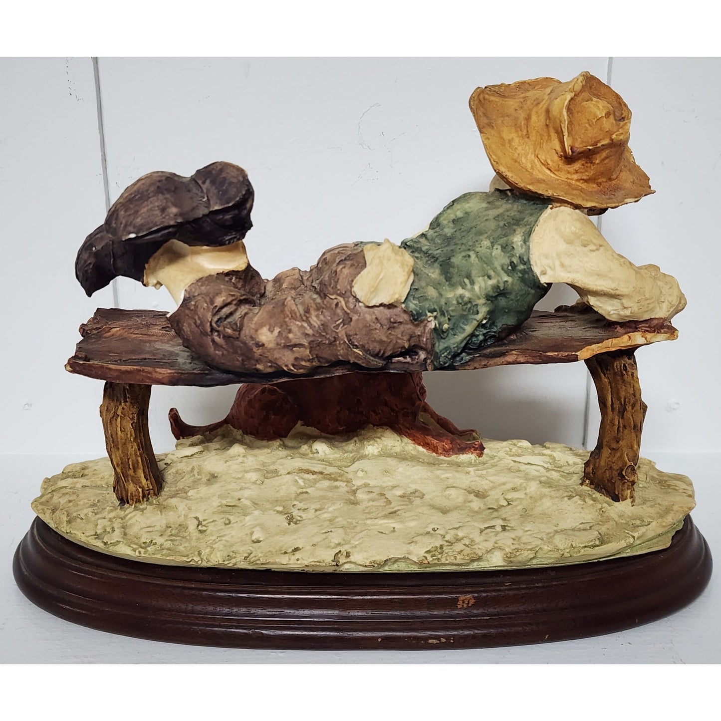 Giuseppe Armani Boy & Dog Figurine on Wood Base 9.5" Vintage Italy