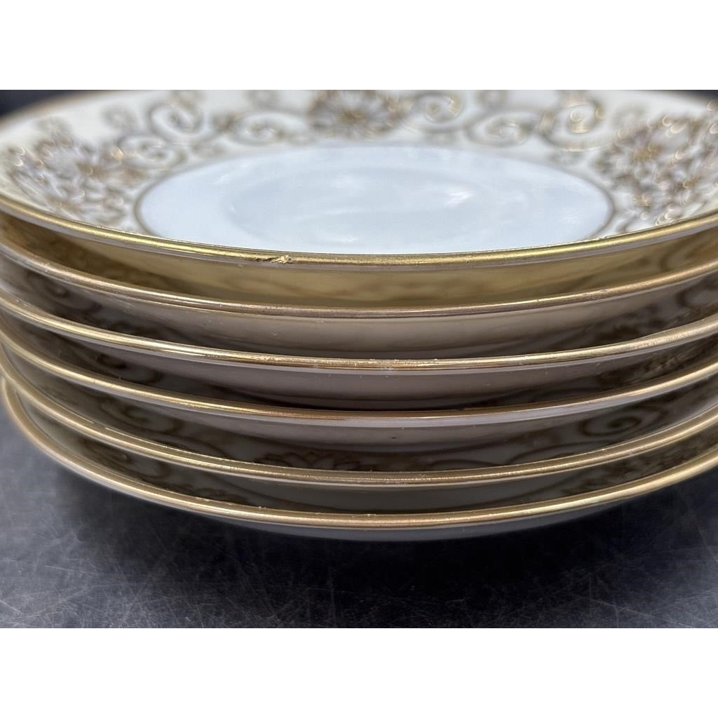 Vintage Japanese Tea Set | Eggshell Lusterware Cups + Porcelain Teapot & Serving Pieces | Gold Floral | Mid-Century Elegance