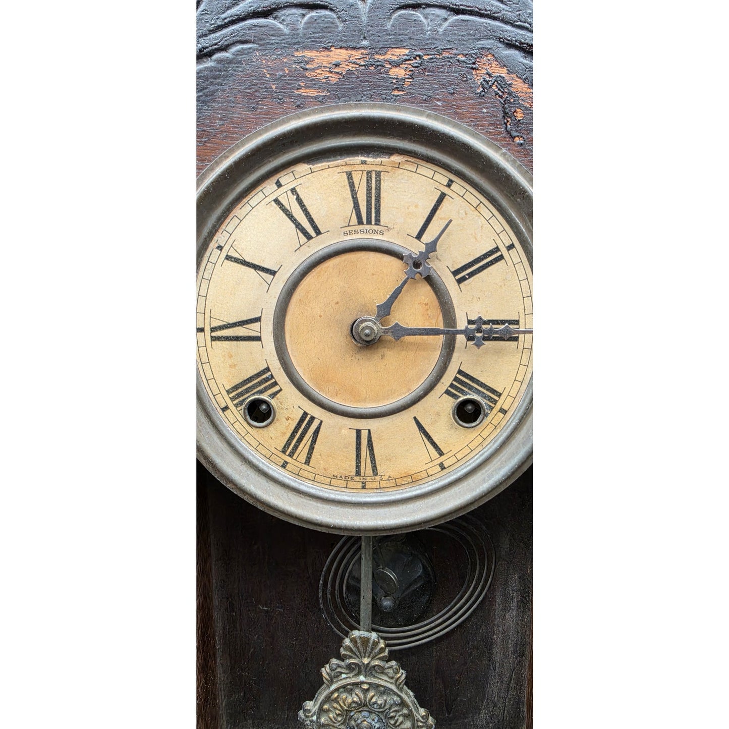 Vintage Sessions Regulator Clock Dual Wind Wood Case Ornate Carved w/ Key