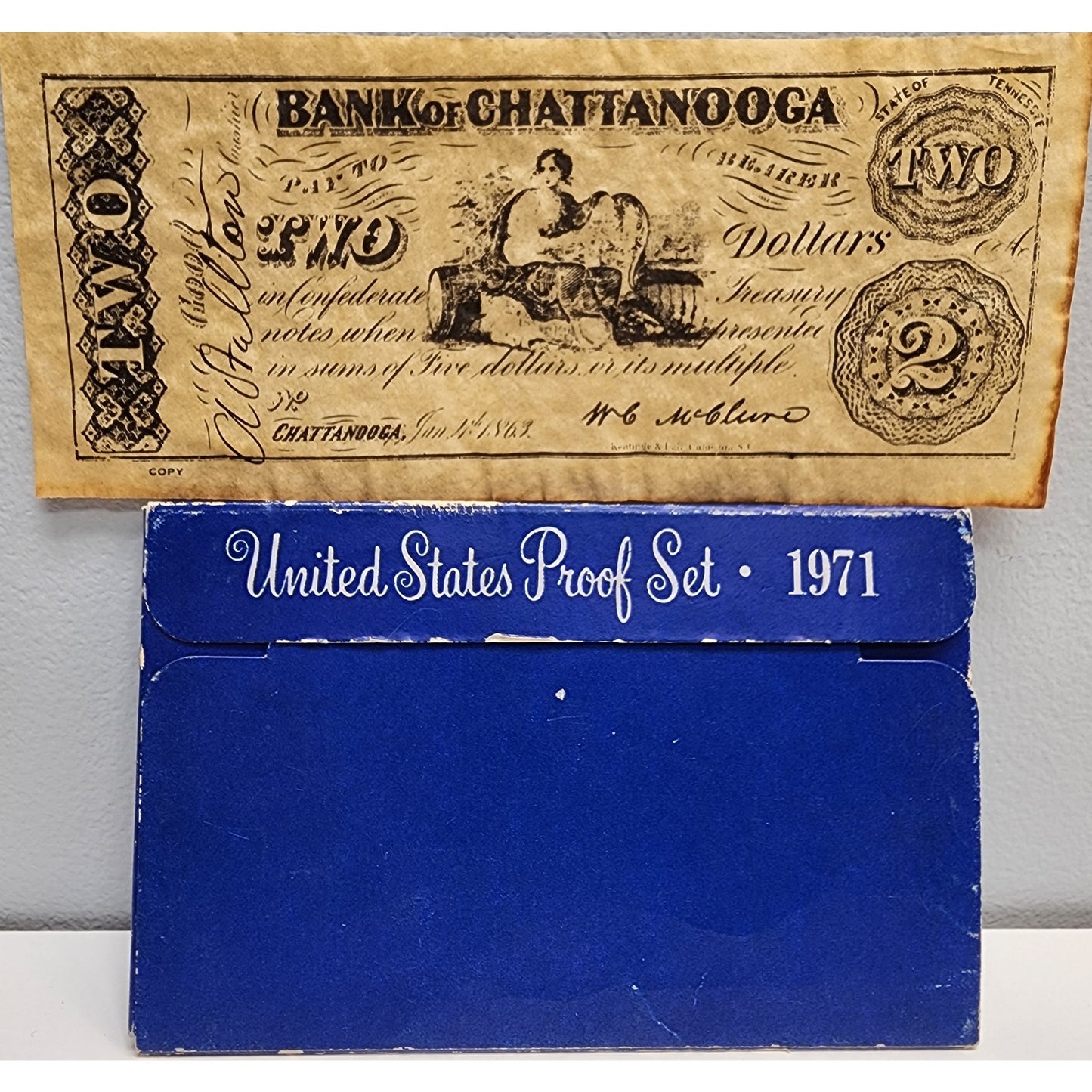 1971 U.S. Proof Set + 1863 Chattanooga $2 Confederate Repo Note • Historic Displ