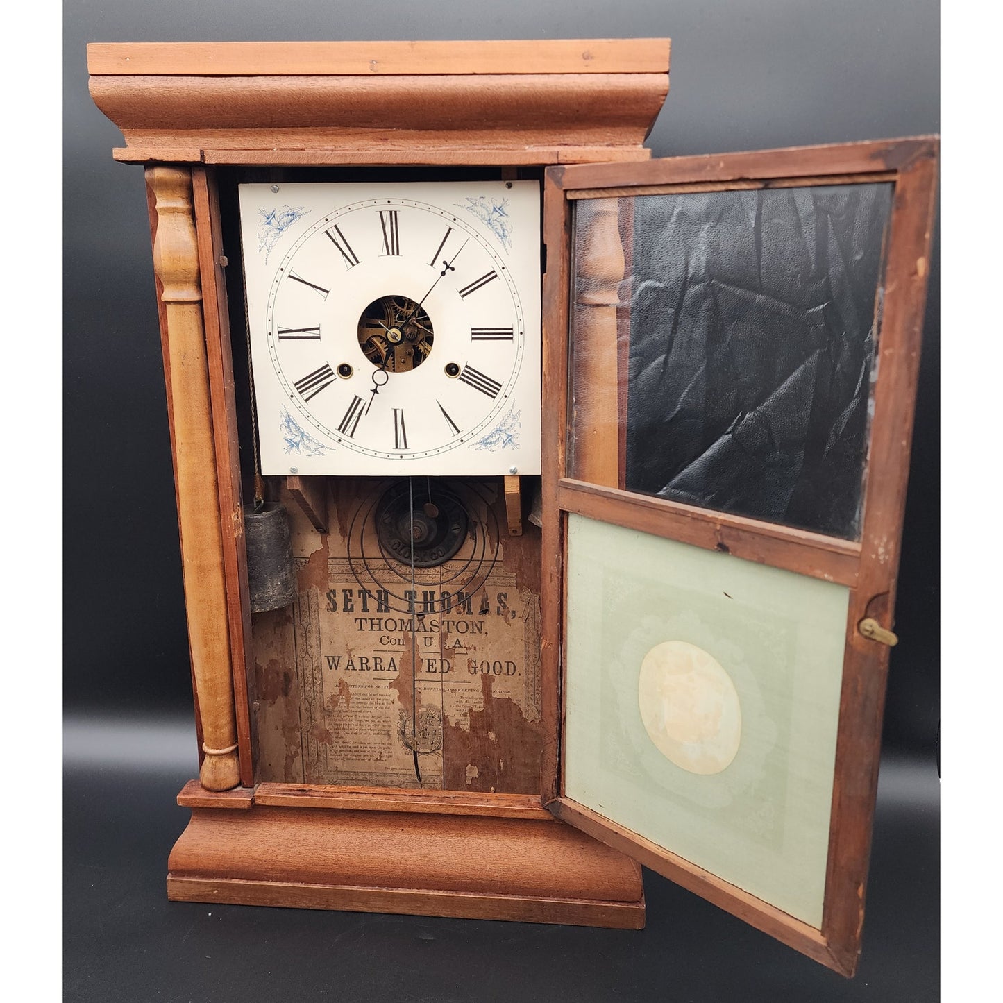 Antique Seth Thomas OG Clock w/ Andrew Jackson Glass, Key & Pendulum