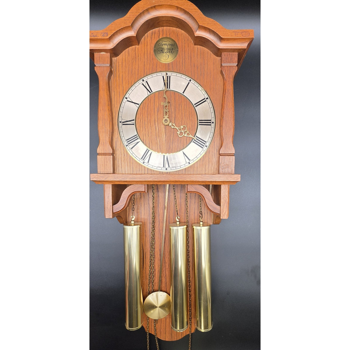 Vintage Tempus Fugit Wall (Time Flies) Clock Wood 31.5" Germany Pendulum Weights