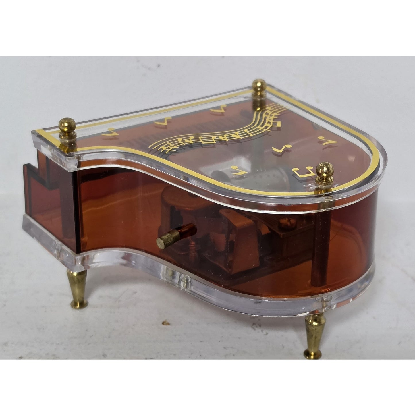 Vintage Jokiwa Japan Grand Piano Music Box Clear Amber Plexiglass Nice Works