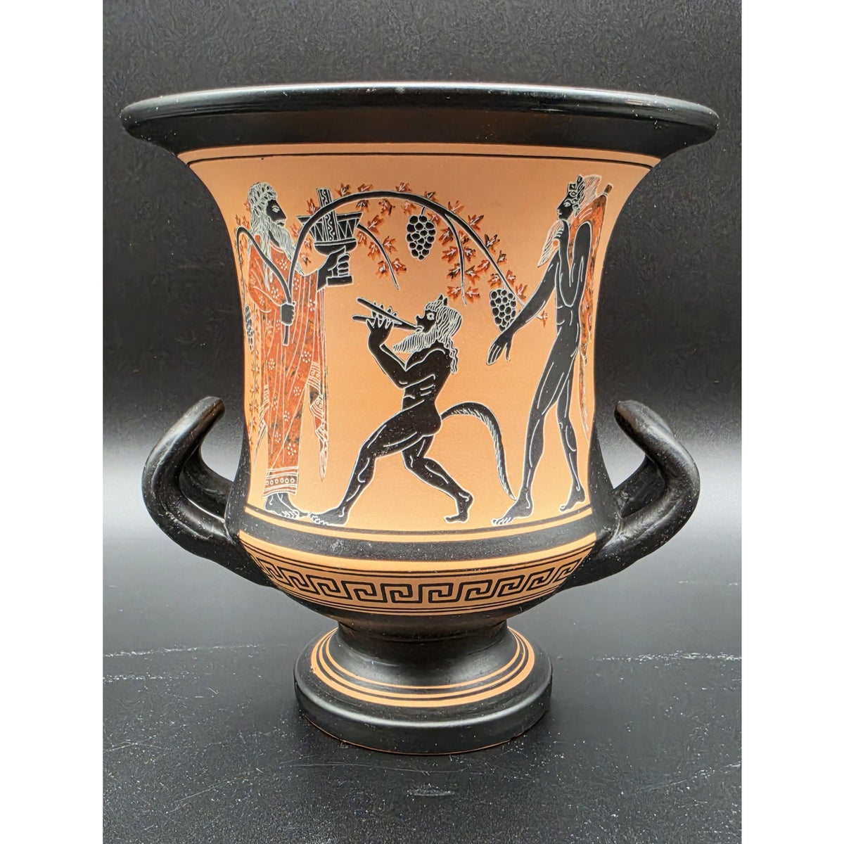 Vintage Greek Vase Dionysus Satyr Athens Pottery Calyx-Krater Lambrou Bros 7.25"