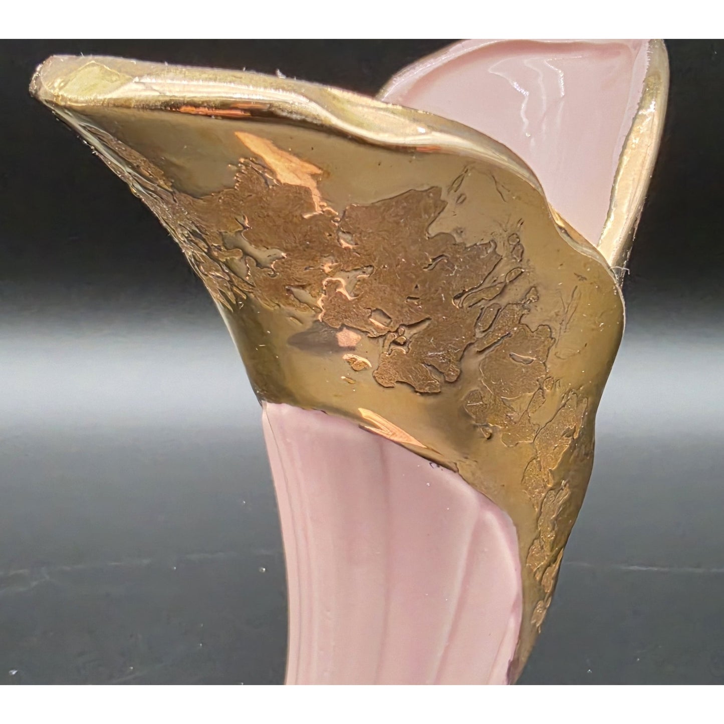 VTG Savoy China Pink & 24K Gold Cornucopia Horn Vase 6.125" Porcelain