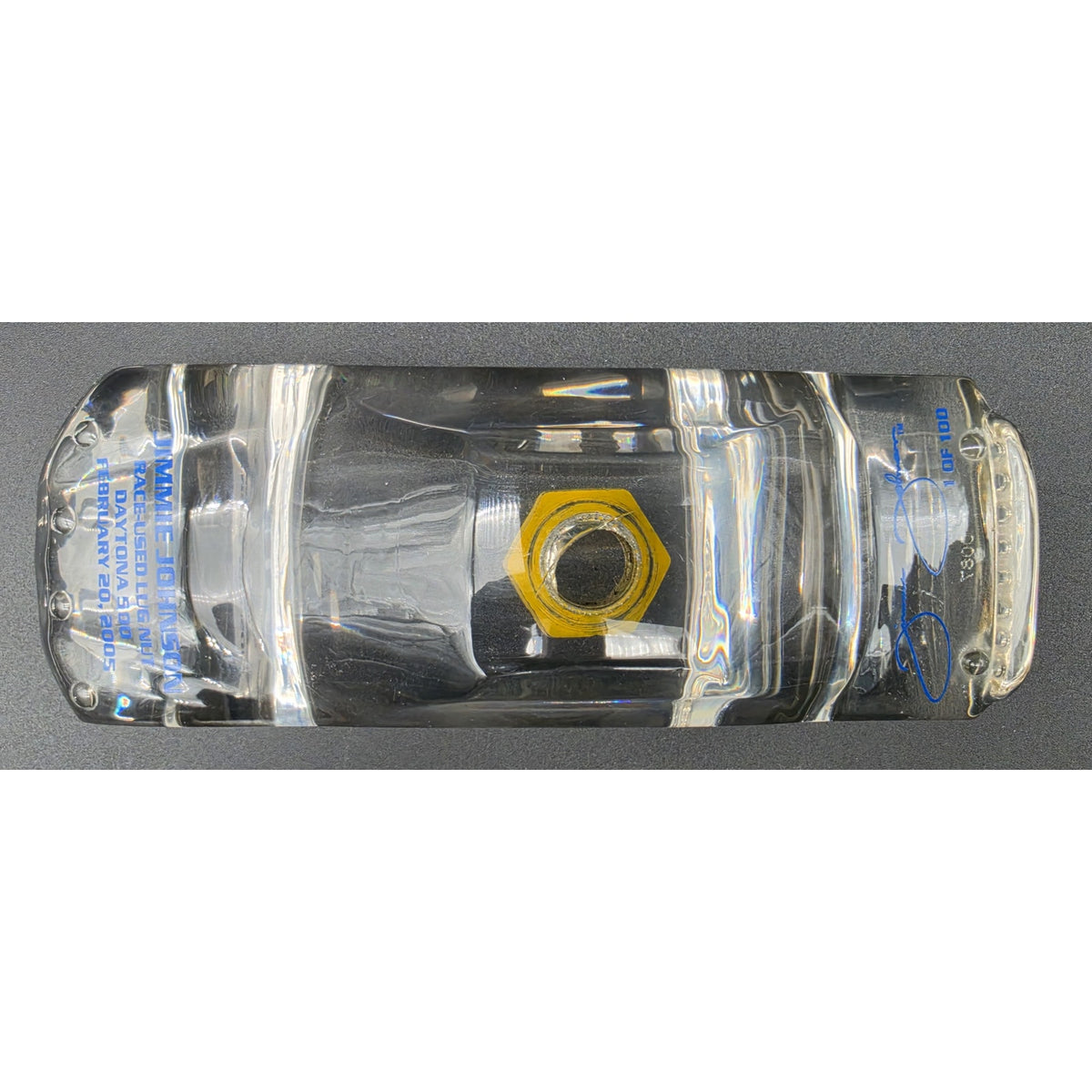 Jimmie Johnson #48 Autographed 2005 Daytona 500 Race Used Lug Nut Acrylic 1/100